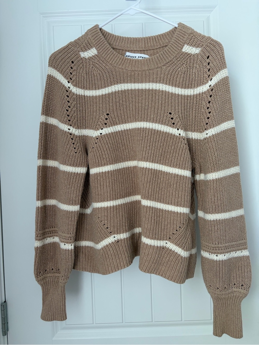 Apiece Apart Taupe and Cream Striped Crewneck Sweater